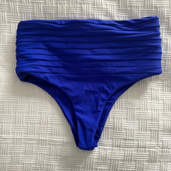 ✈️ Mikoh Blue High-Waisted Bikini Bottom with Ruching - Picture 1 of 3